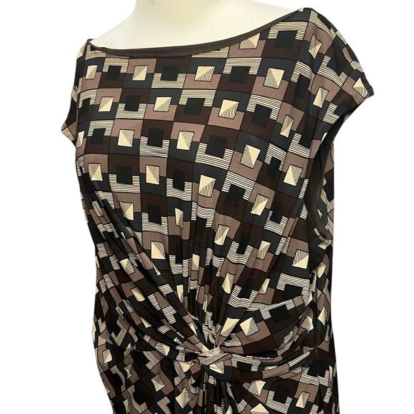 Evan Picone Sheath Dress Womens 18W Black Brown Geometric Twist Front Retro Chic - Picture 4 of 12